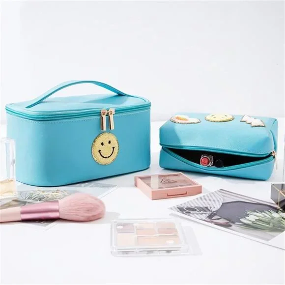Bags | 2 Pack Preppy Patch Makeup Bag Leather Cosmetic Bag  display picture 1